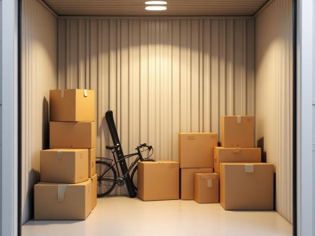 Maža sandėliavimo spintelė užpildyta keliais daiktais.