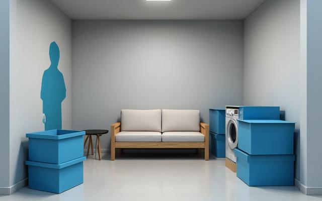 M dydžio sandėliavimo patalpa su sofa ir baldais